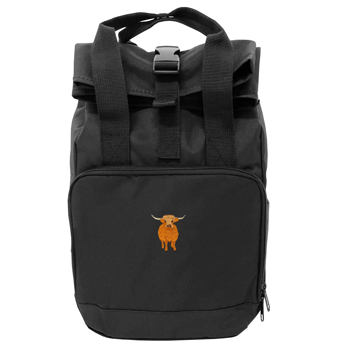 Highland Cow Mini Roll-top Recycled Backpack - Blue Panda