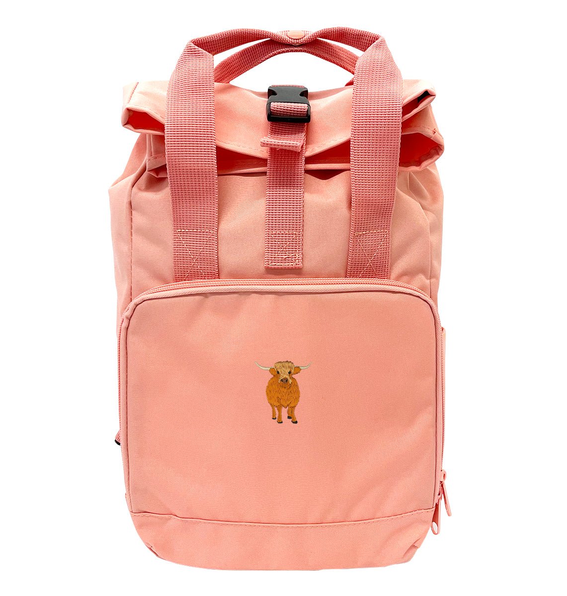 Highland Cow Mini Roll-top Recycled Backpack - Blue Panda