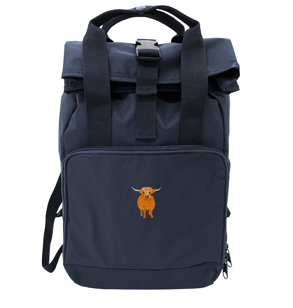 Highland Cow Mini Roll-top Recycled Backpack - Blue Panda