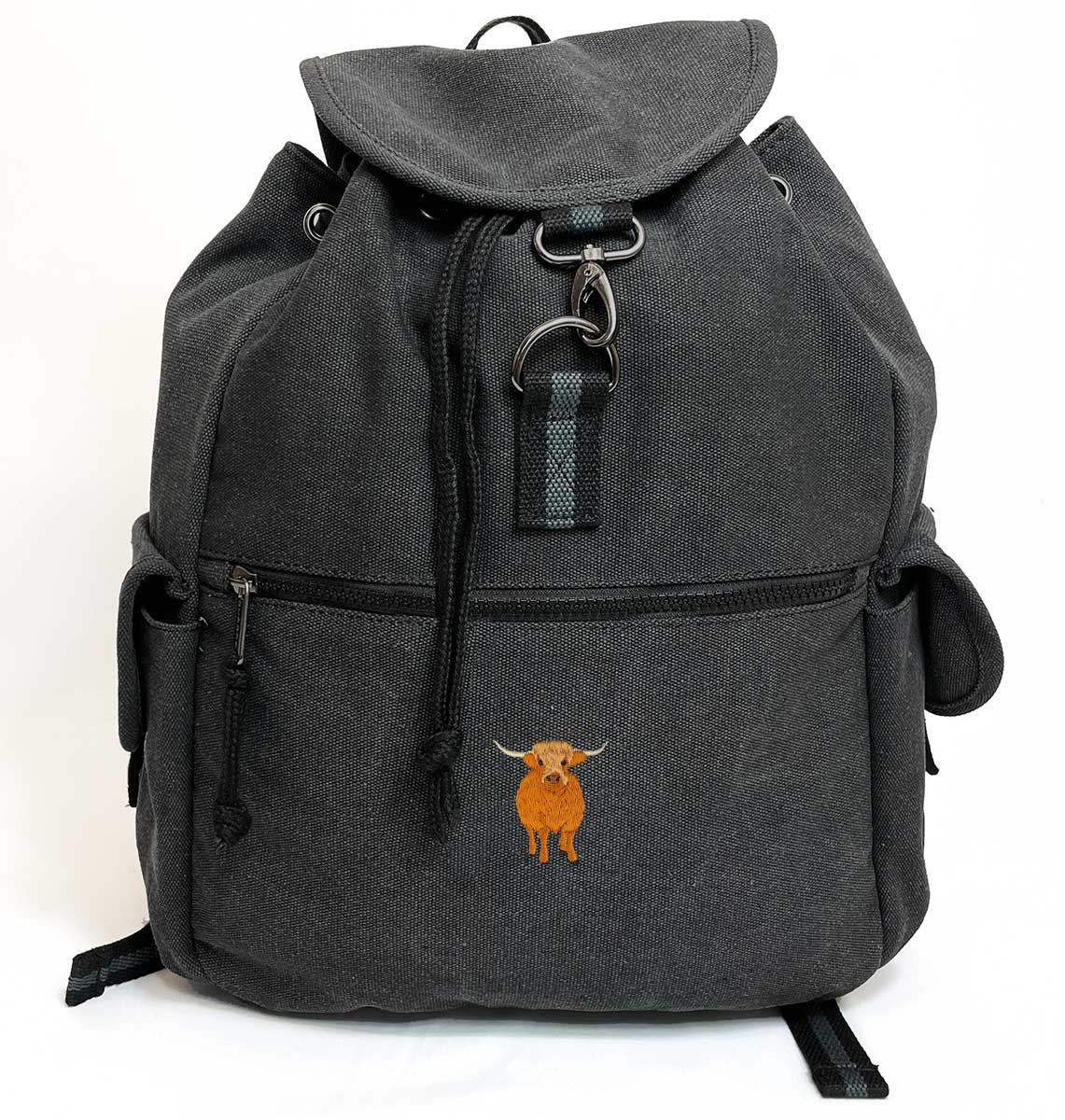 Highland Cow Vintage Canvas Backpack - Blue Panda