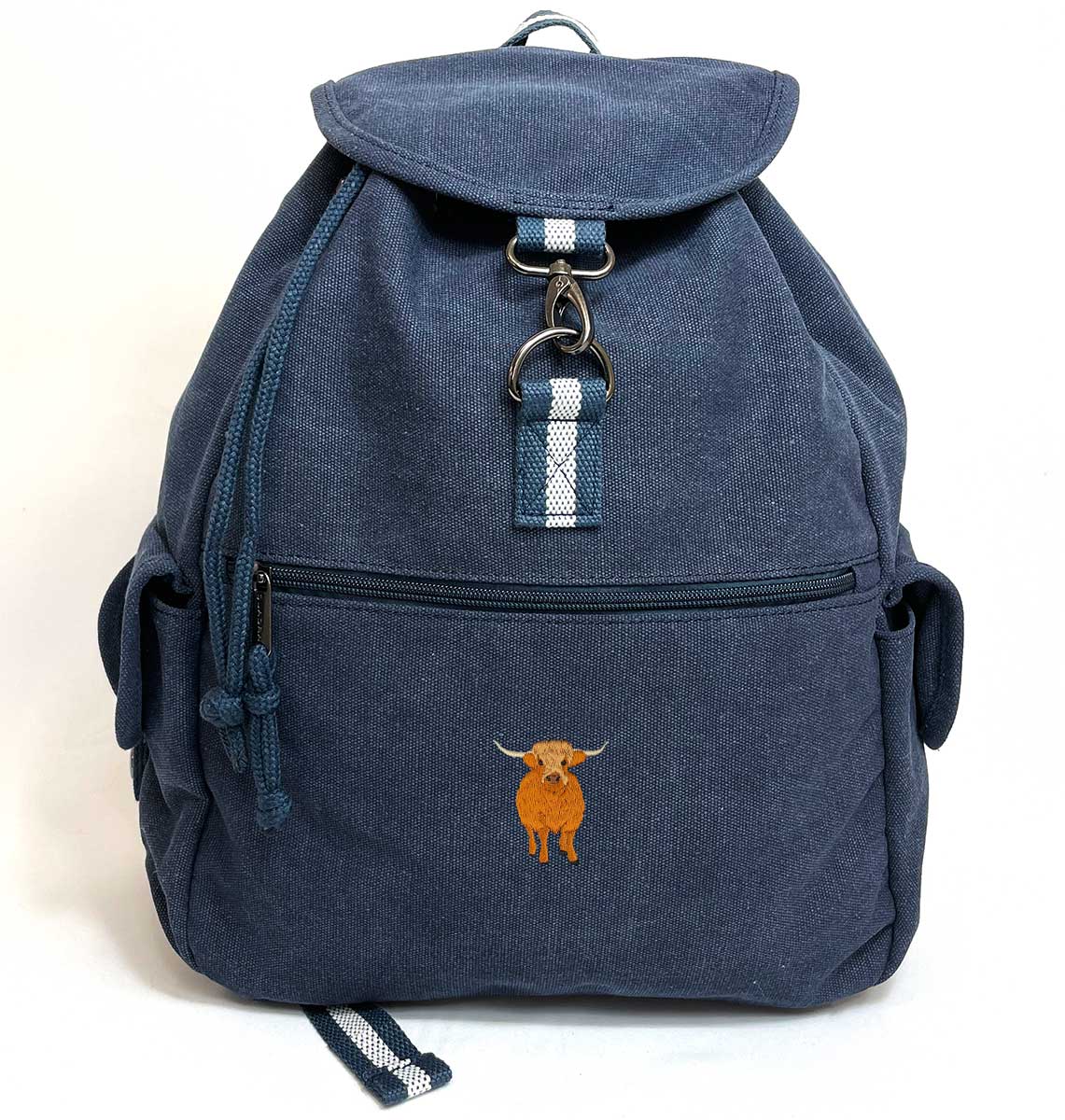 Highland Cow Vintage Canvas Backpack - Blue Panda