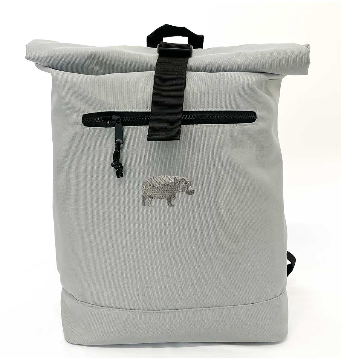 Hippo Beach Roll-top Recycled Backpack - Blue Panda