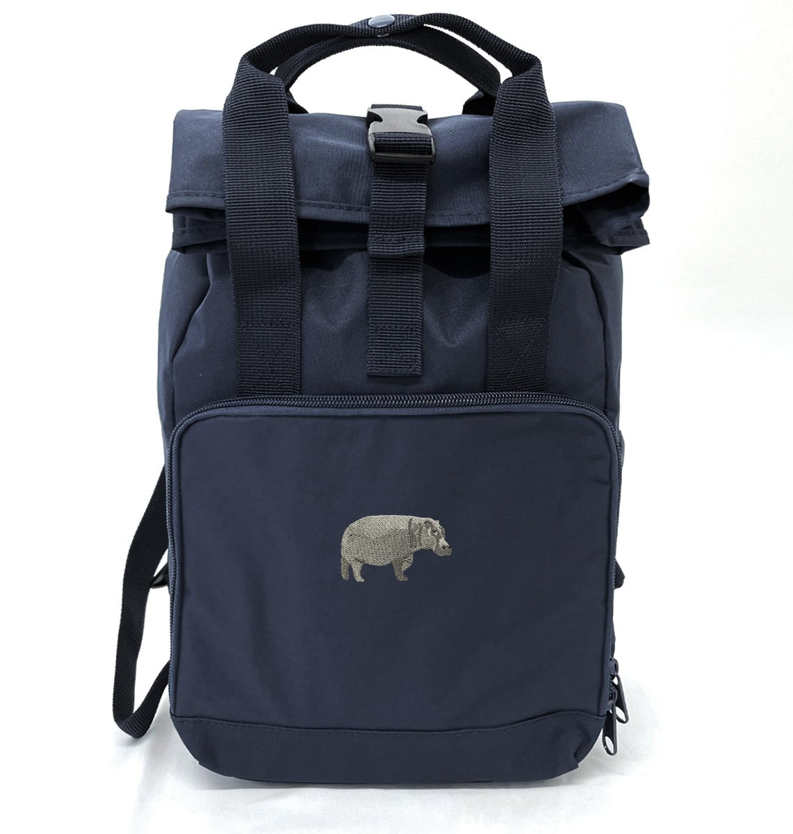 Hippo Mini Roll-top Recycled Backpack - Blue Panda