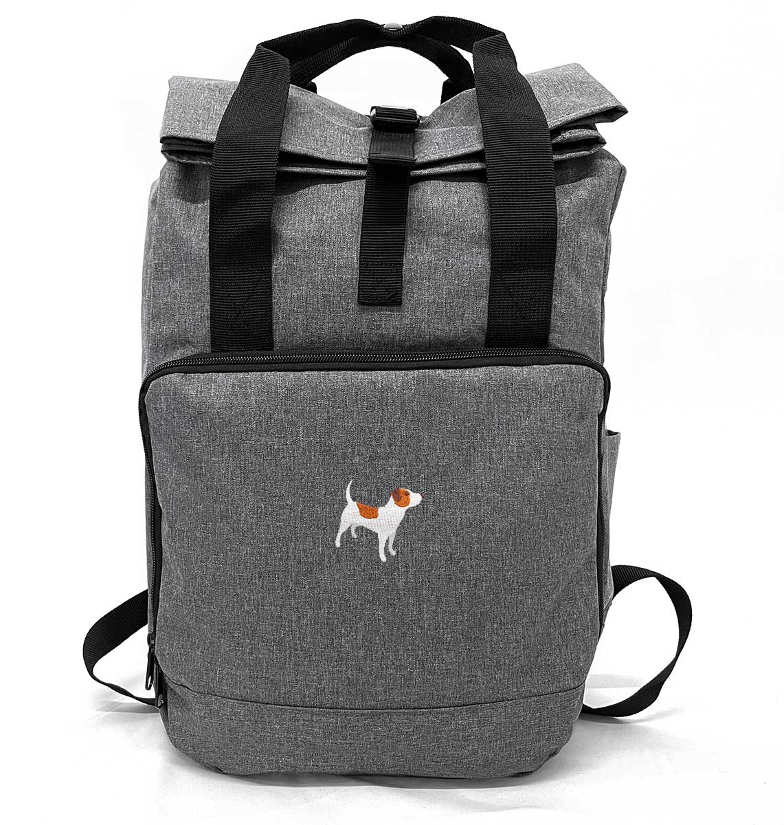 Jack Russell Roll-top Laptop Recycled Backpack - Blue Panda