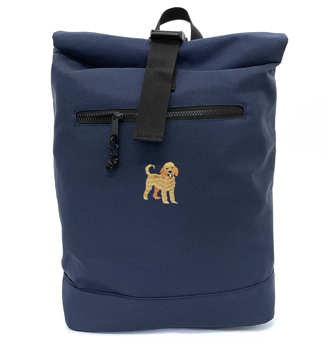 Labradoodle Beach Roll-top Recycled Backpack - Blue Panda
