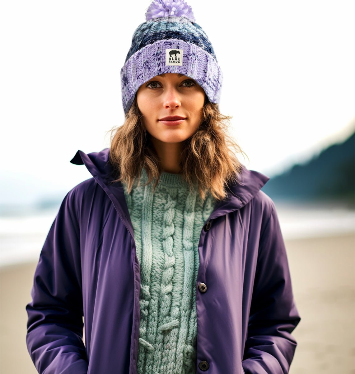 Lavender Blue Bobble Hat - Blue Panda