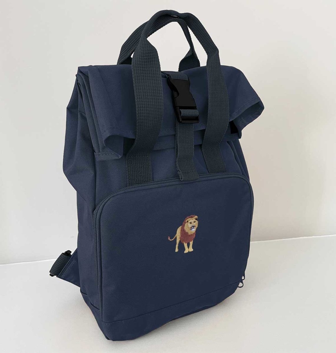 Lion Mini Roll-top Recycled Backpack - Blue Panda