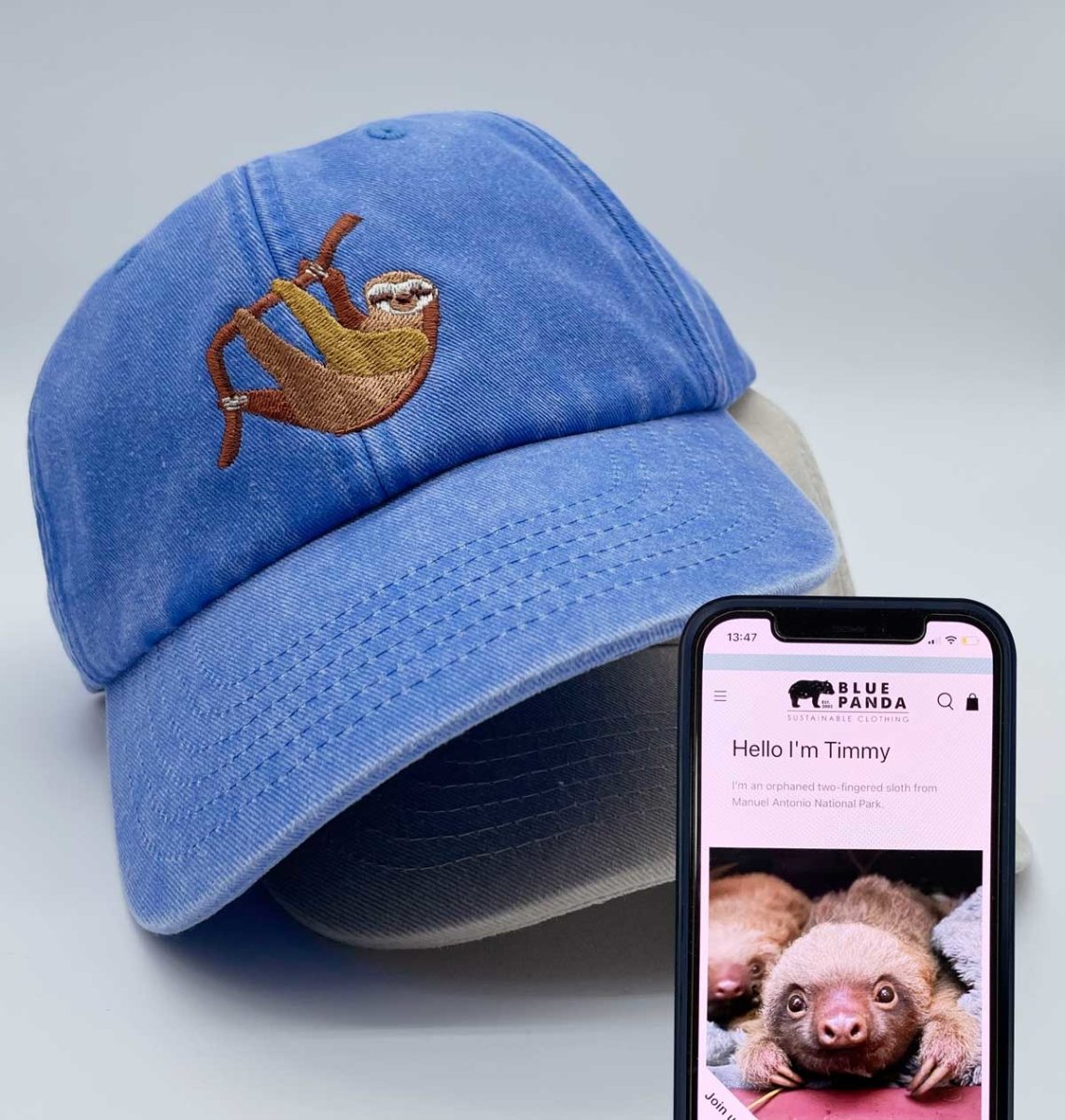 NEW Sloth Saving Cap - Scan on Your Phone - Blue Panda
