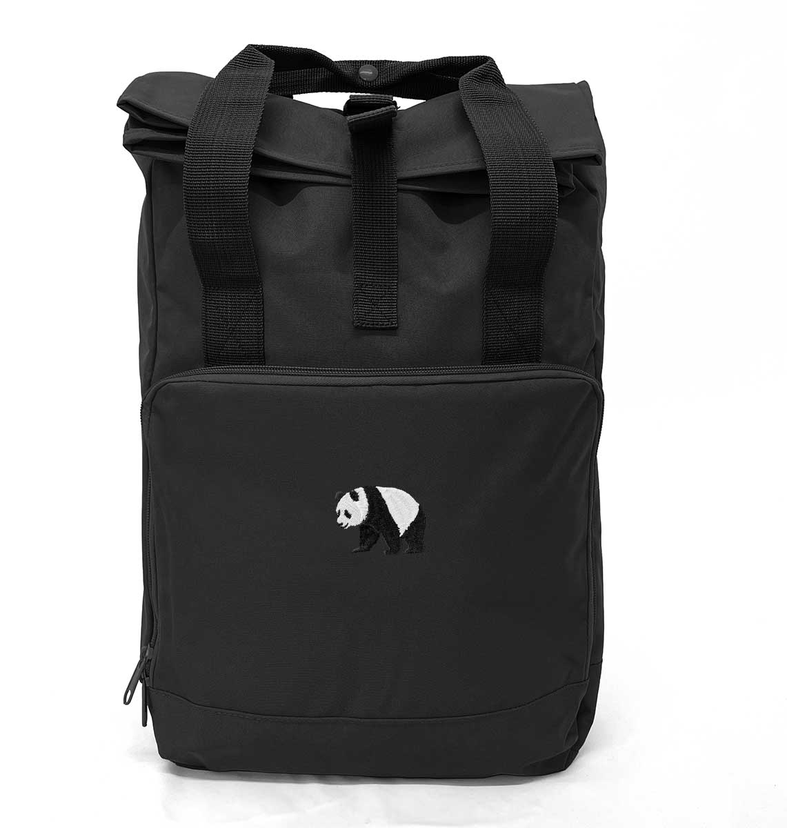 Panda Large Roll-top Laptop Recycled Backpack - Blue Panda