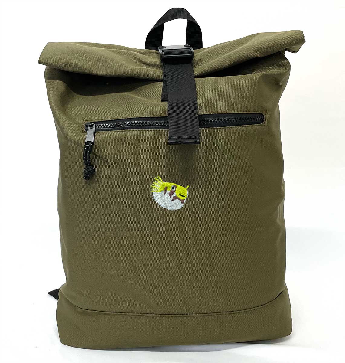 Pufferfish Beach Roll-top Recycled Backpack - Blue Panda