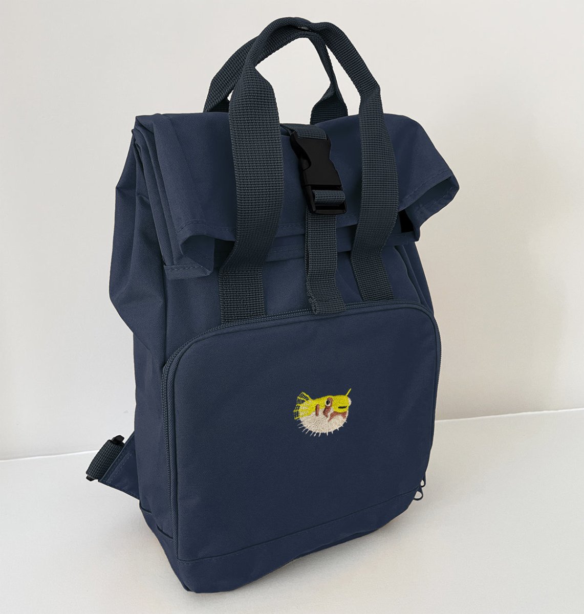 Pufferfish Mini Roll-top Recycled Backpack - Blue Panda