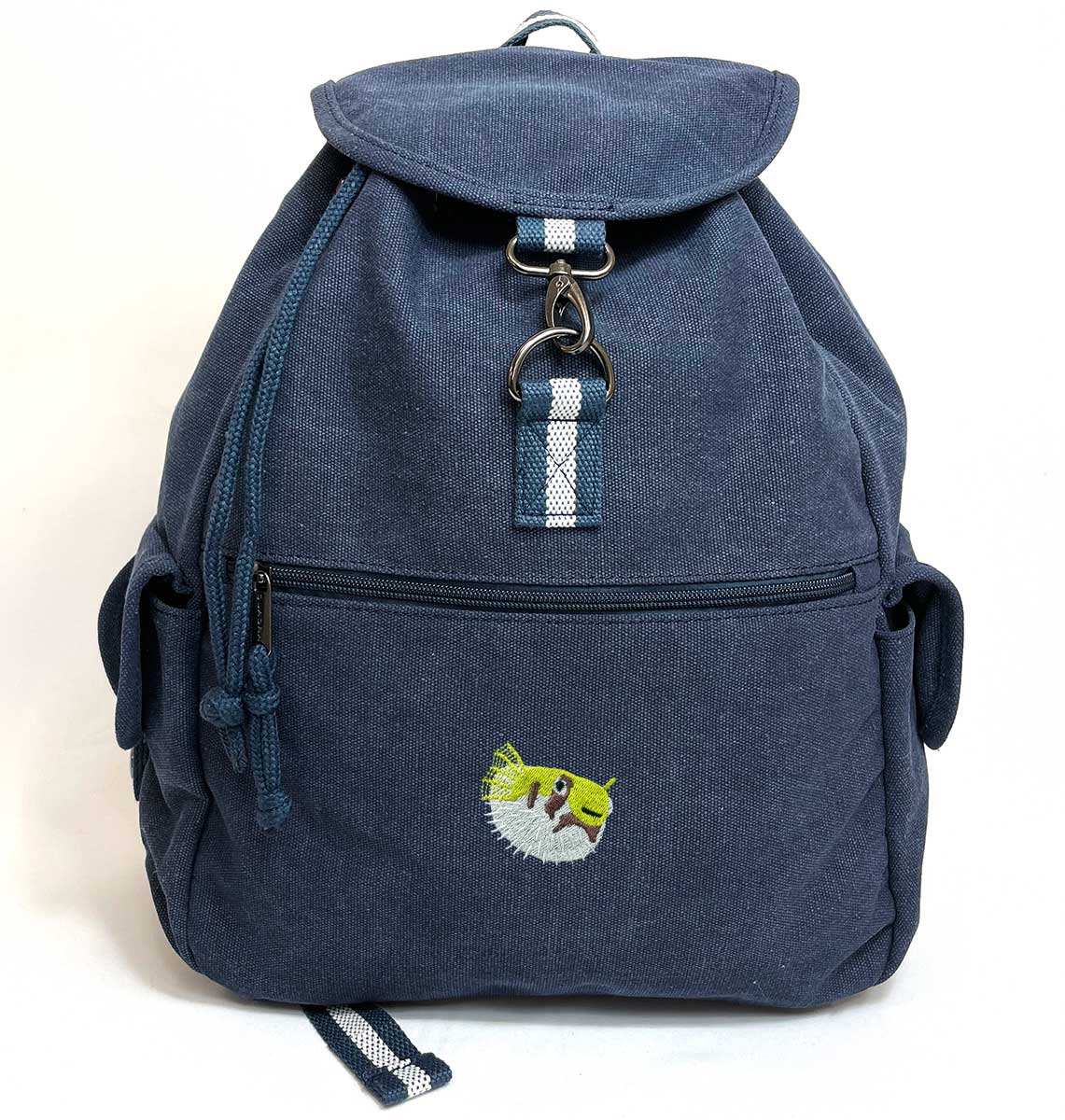 Pufferfish Vintage Canvas Backpack - Blue Panda