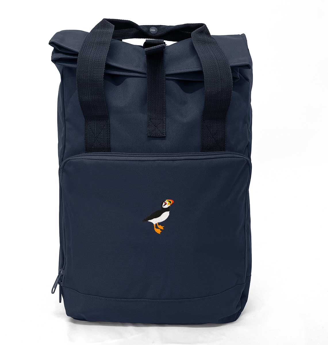 Puffin Large Roll-top Laptop Recycled Backpack - Blue Panda
