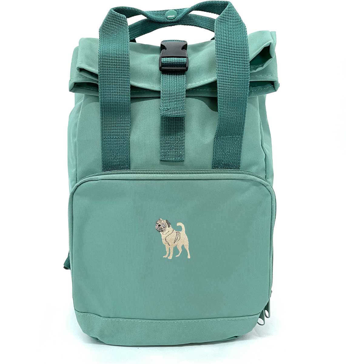 Pug Mini Roll-top Recycled Backpack - Blue Panda