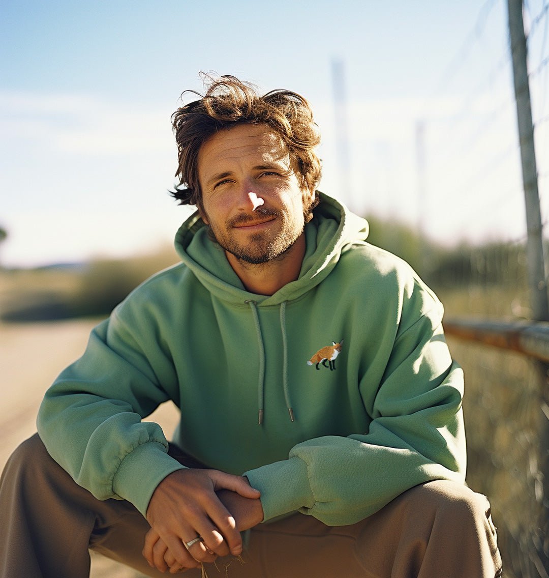 Fox Hoodie Mens Embroidered British Wildlife Animal Organic