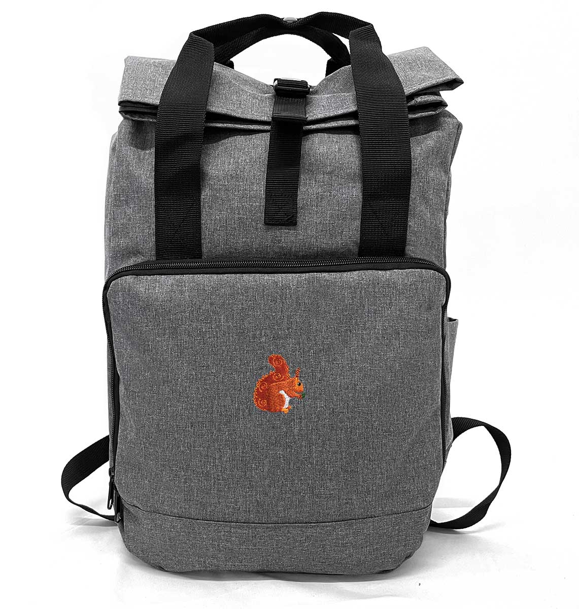 Red Squirrel Large Roll-top Laptop Recycled Backpack - Blue Panda