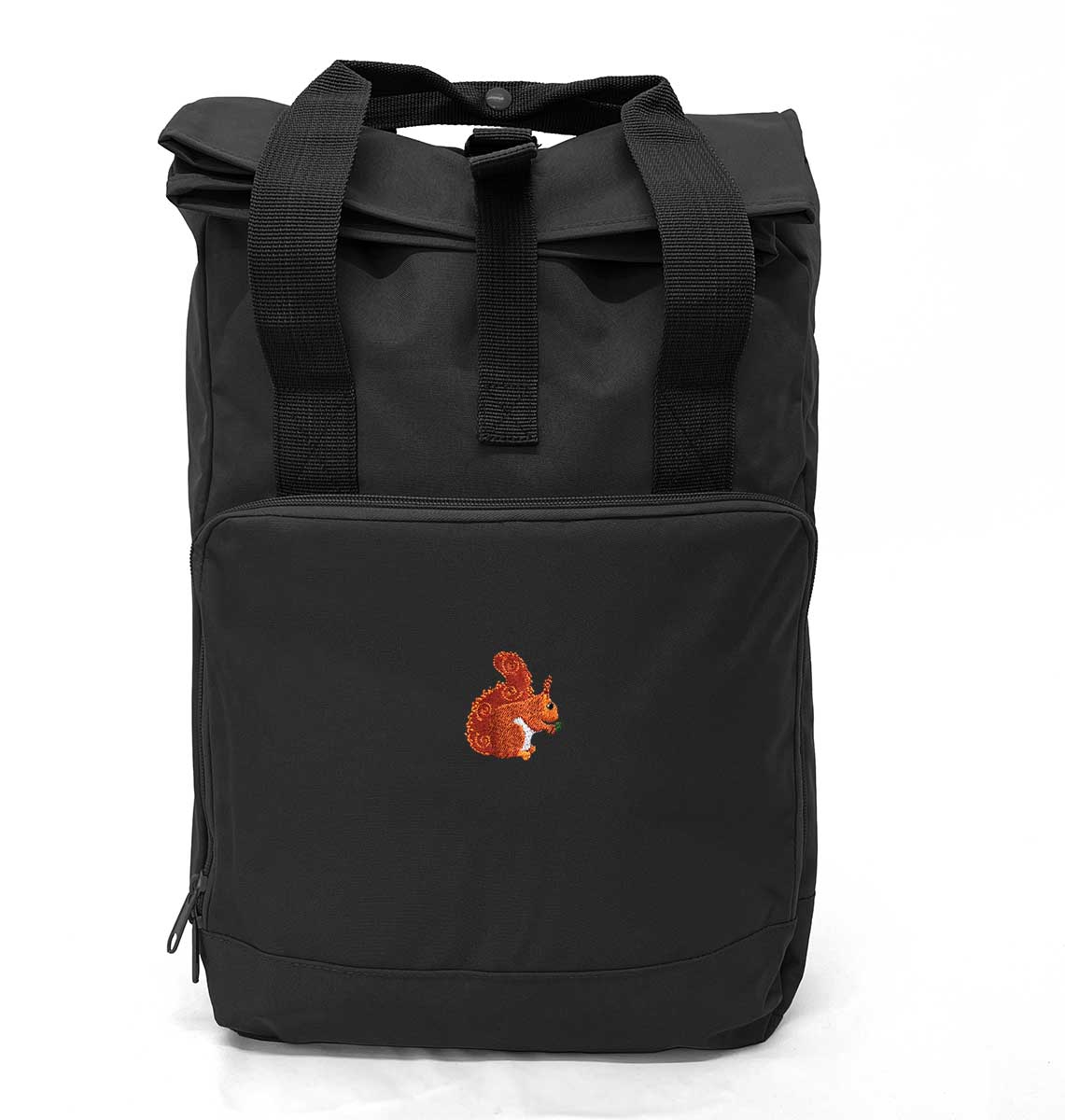 Red Squirrel Large Roll-top Laptop Recycled Backpack - Blue Panda
