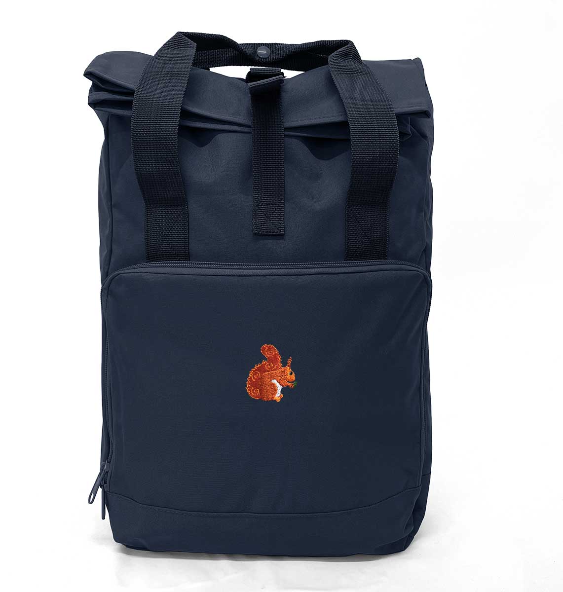 Red Squirrel Large Roll-top Laptop Recycled Backpack - Blue Panda