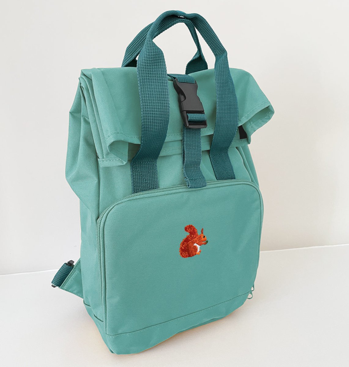 Red Squirrel Mini Roll-top Recycled Backpack - Blue Panda