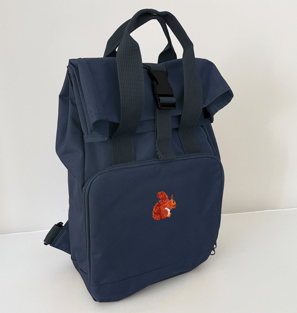 Red Squirrel Mini Roll-top Recycled Backpack - Blue Panda