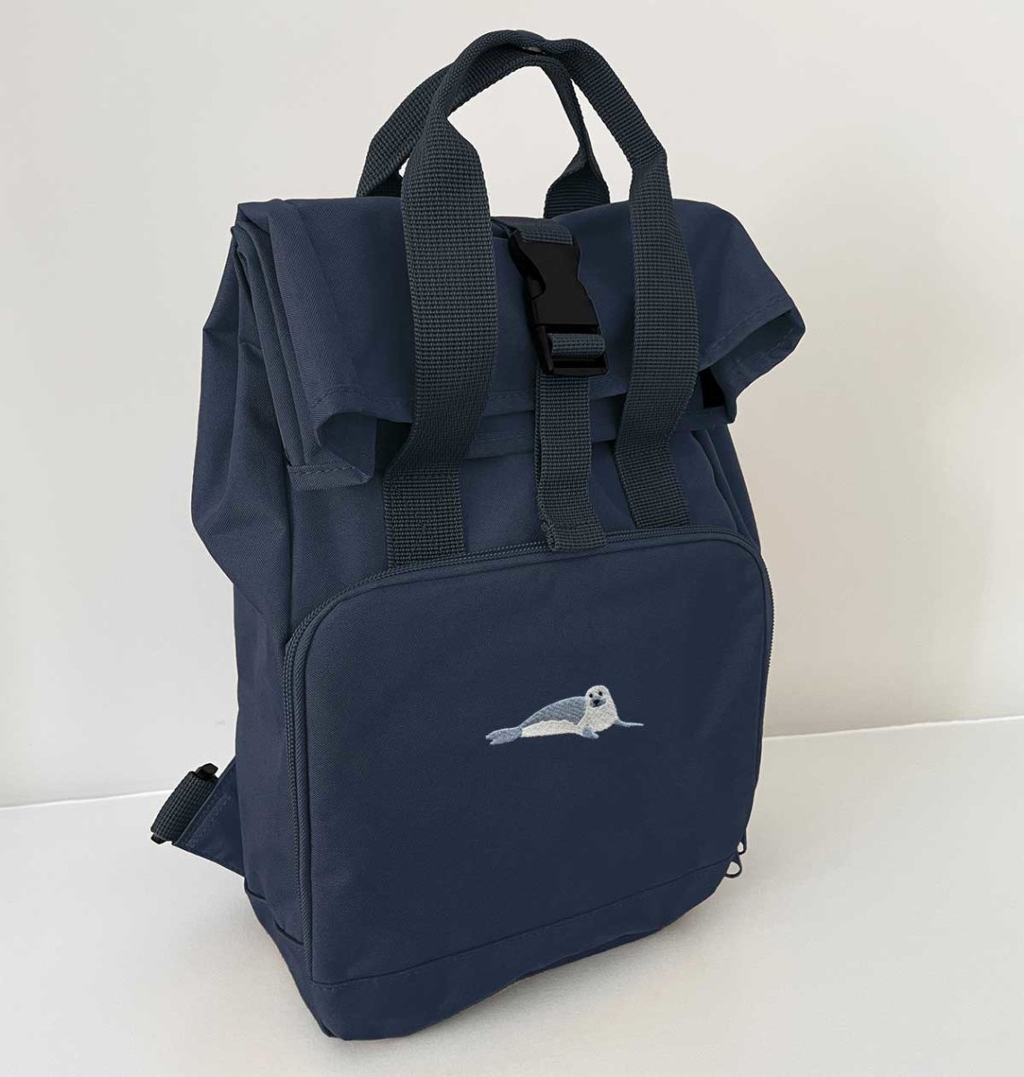 Seal Mini Roll-top Recycled Backpack - Blue Panda