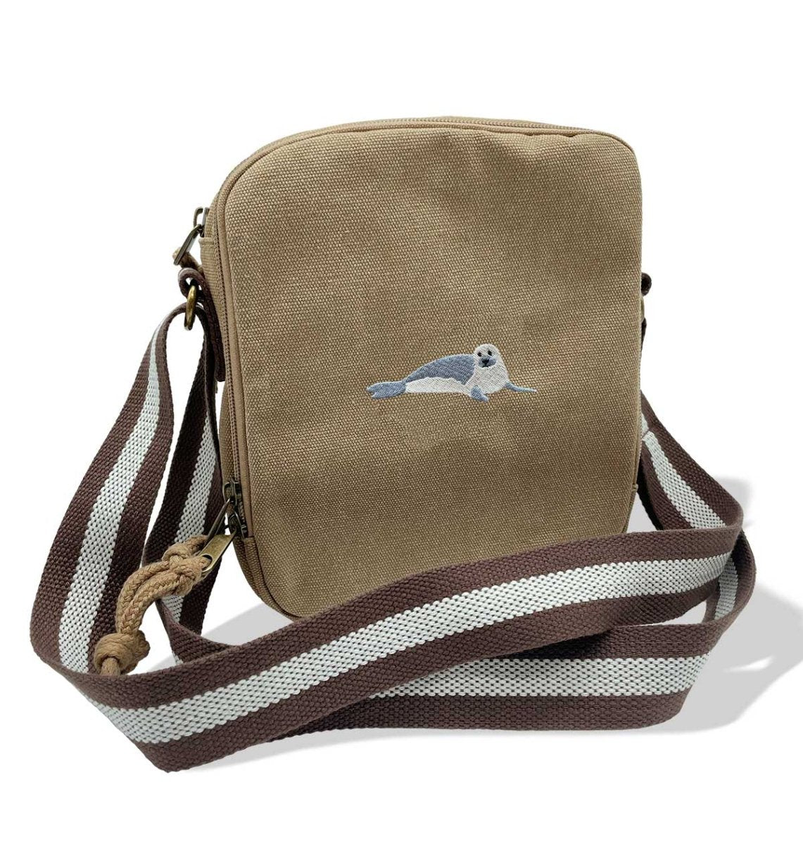Seal Vintage Canvas Cross-Body Hand Bag Seal Embroidered Animal