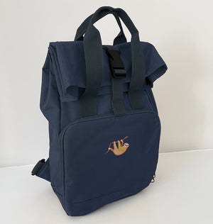 Sloth Mini Roll-top Backpack - Recycled Eco Rucksack - Sloth Design