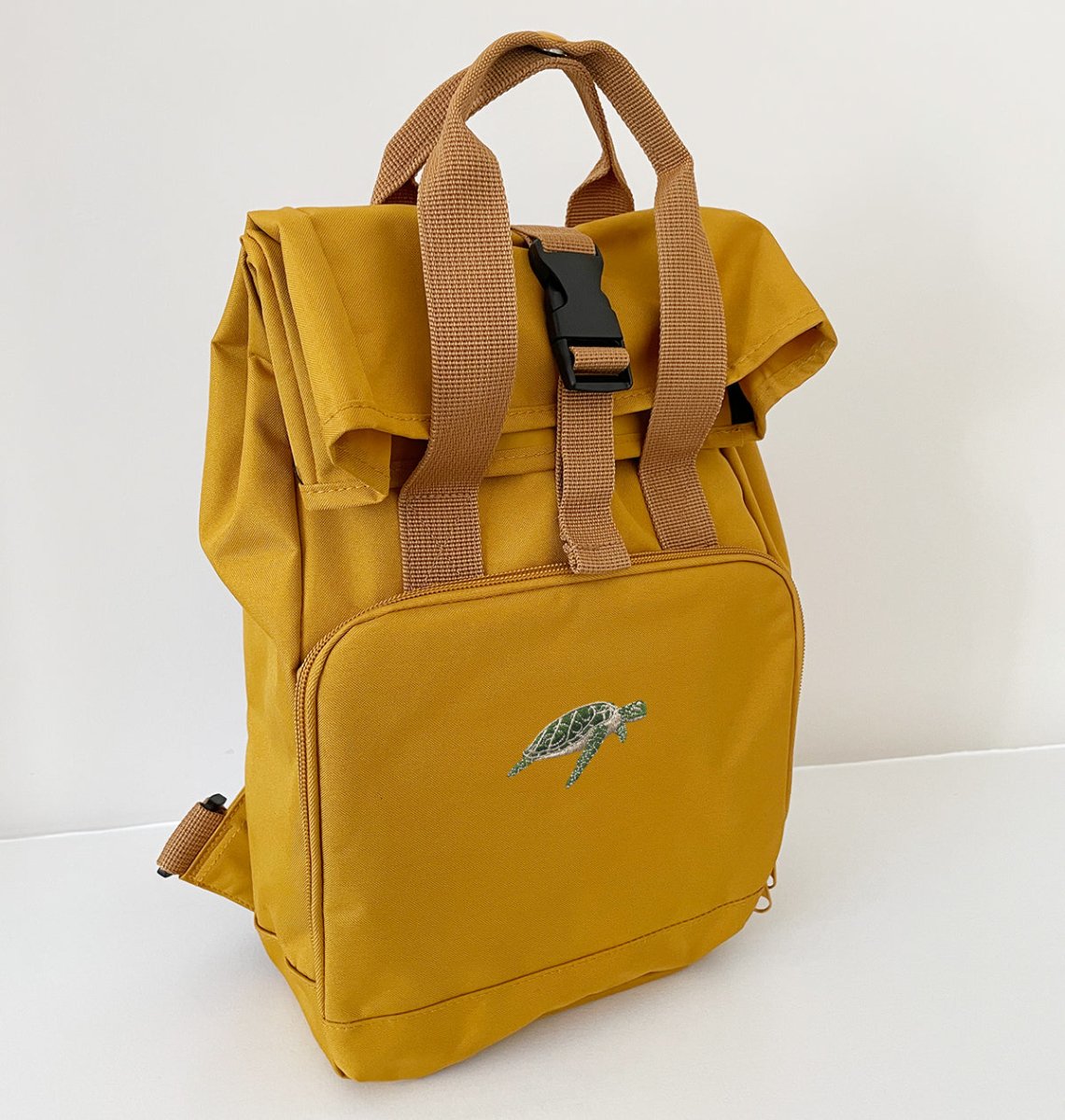 Turtle Mini Roll-top Recycled Backpack - Blue Panda