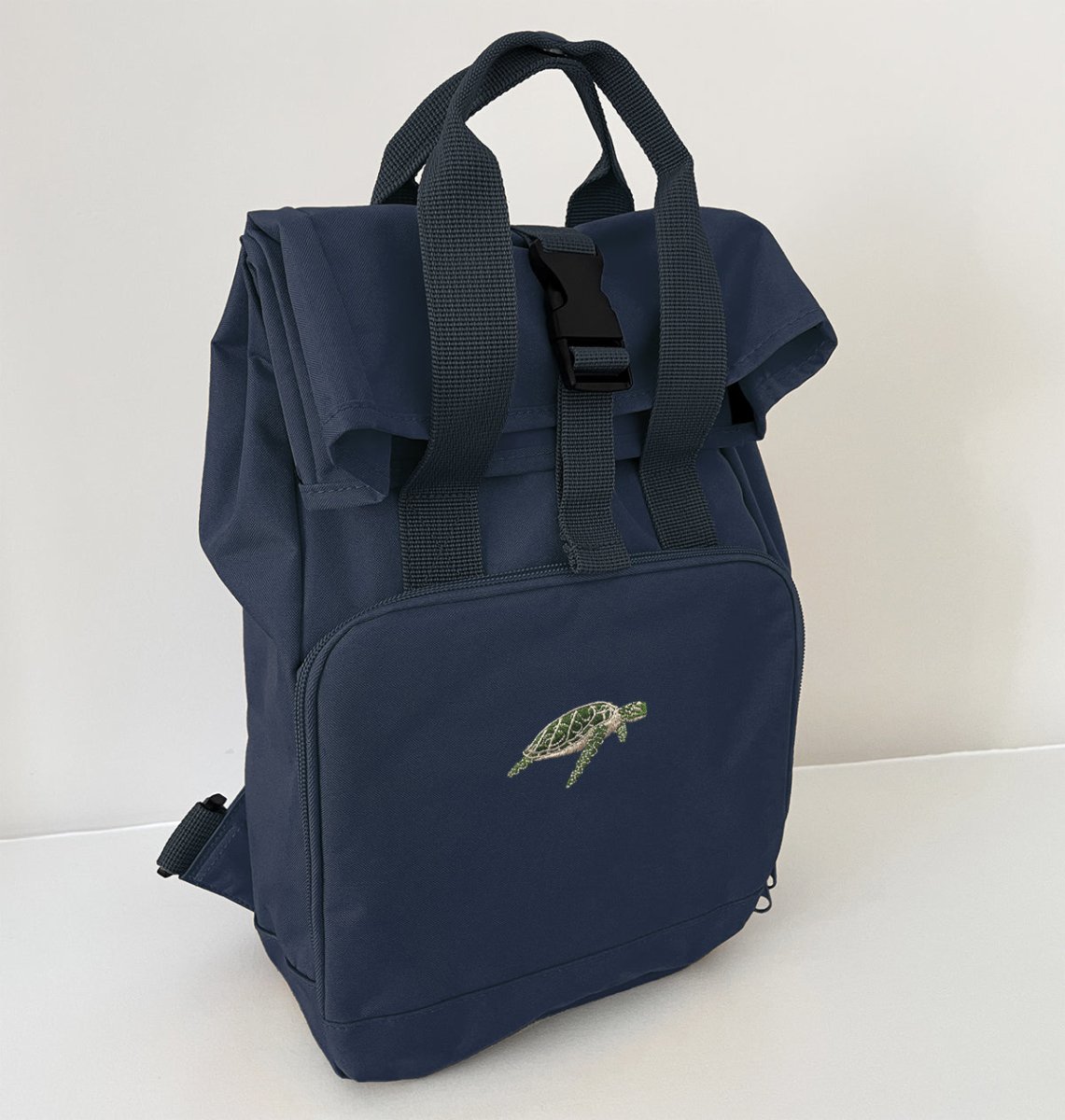 Turtle Mini Roll-top Recycled Backpack - Blue Panda